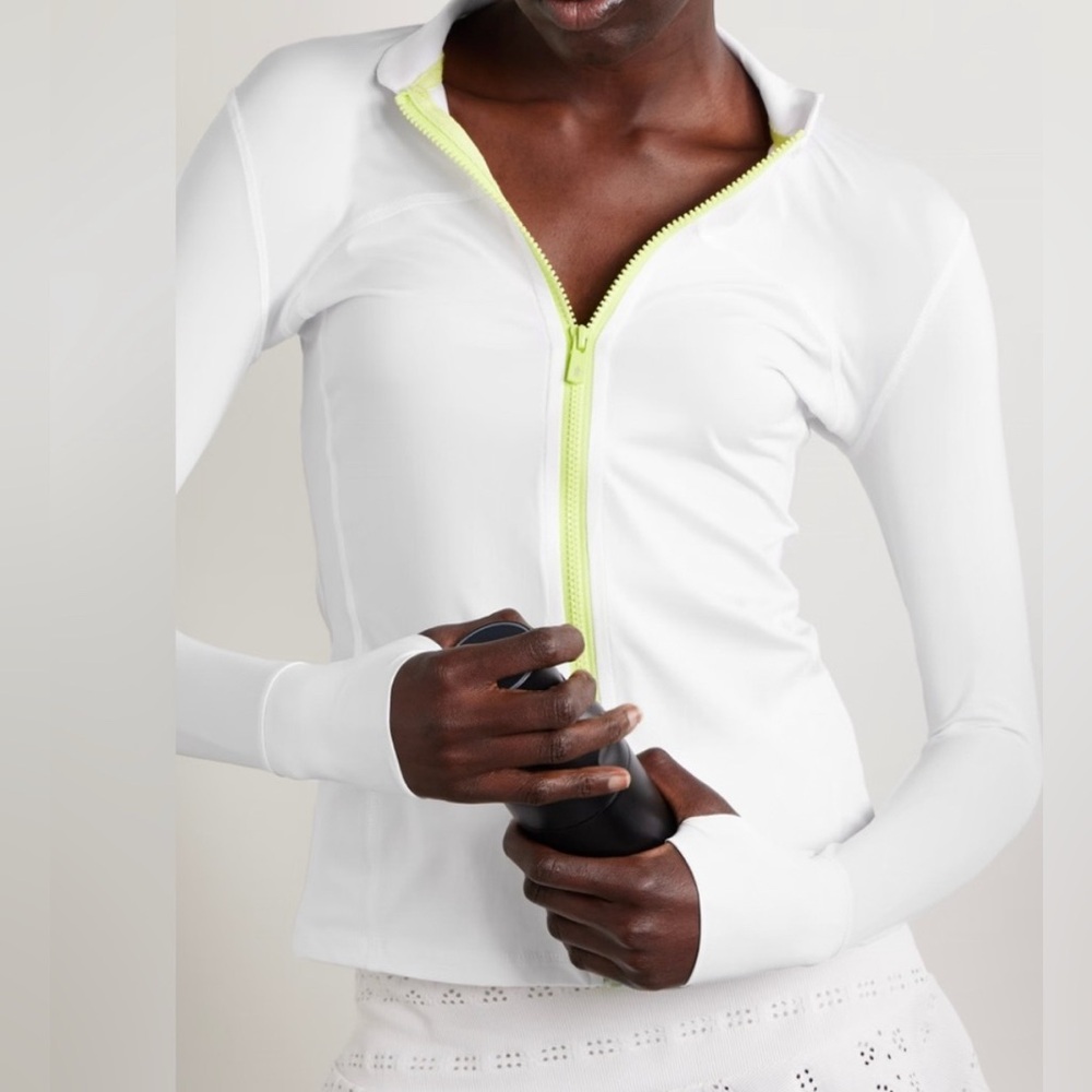 NWT L’Etoile Sport Tennis Jacket – White w/ Neon Zip (M)